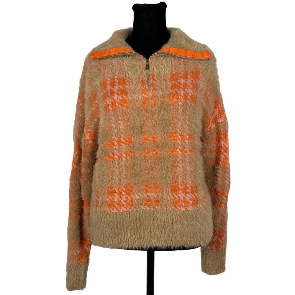 Broadway 38 Knit Houndstooth 1/4 Zip Cropped Fuzzy Sweater‎ - Women’s M